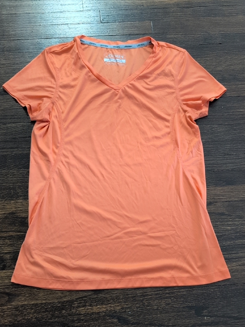 New Jockey Women's Short-Sleeve V-Neck Activewear Top in Coral